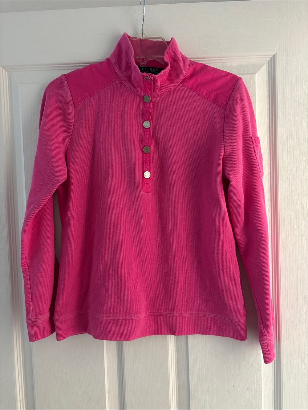Vintage Lauren Ralph Lauren Hot Pink Snap-Front Pullover Sweatshirt Sz M